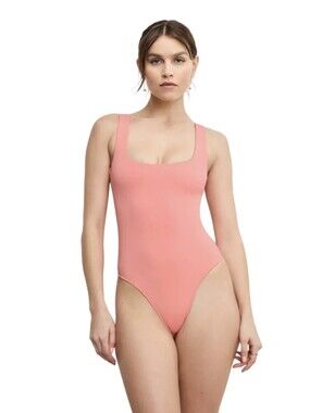 #6139 Sunro Collection Square-Neck One-Piece Bodysuit in Coral Pink